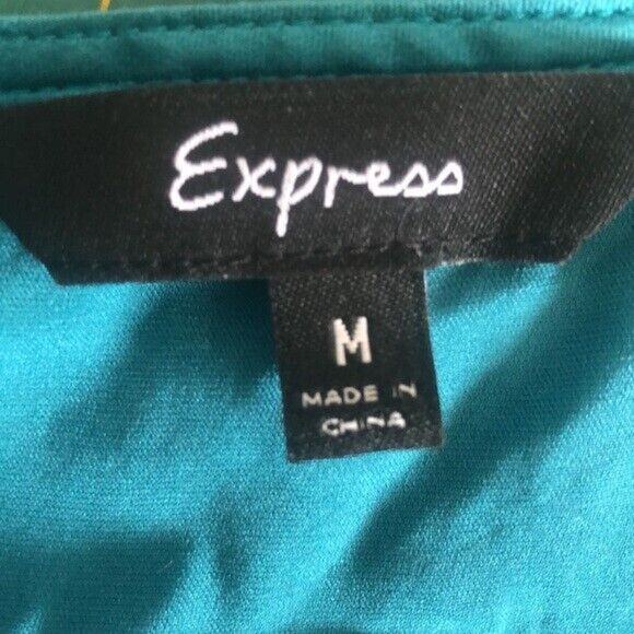 Vtg EXPRESS sz M SILK Blend TOP Tie Belt Short Sleeve Gathered Neckline Babydoll - Picture 3 of 7